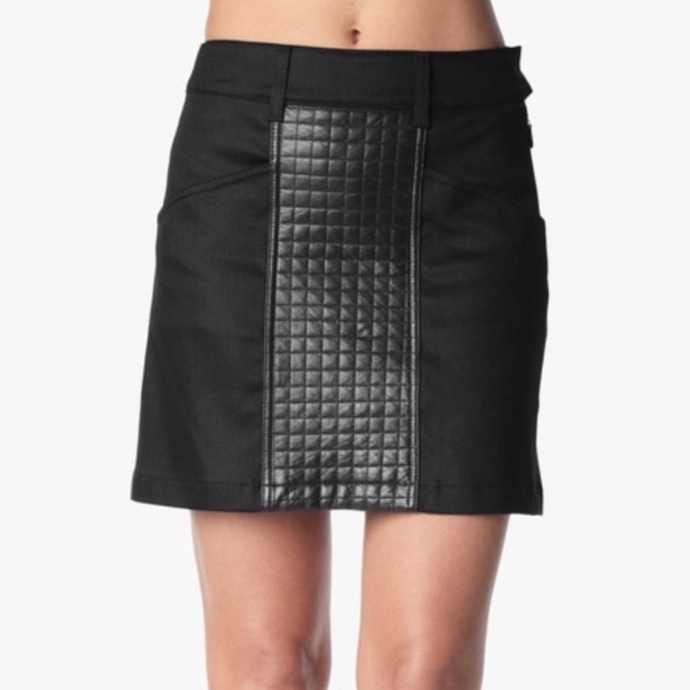 7 For All Mankind Black Mini Skirt with Quilted Leather Detail